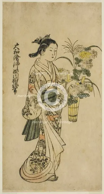 Young Girl Carrying a Flower Arrangement, first half of 18th century. Creator: Nishikawa Sukenobu.