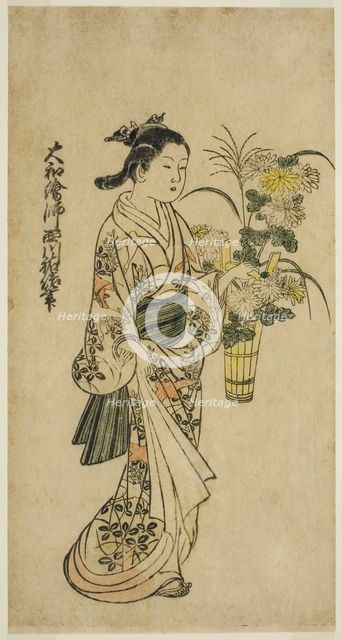 Young Girl Carrying a Flower Arrangement, first half of 18th century. Creator: Nishikawa Sukenobu.