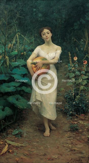 Young Girl Carrying a Pumpkin. Artist: Zonaro, Fausto (1854-1929)