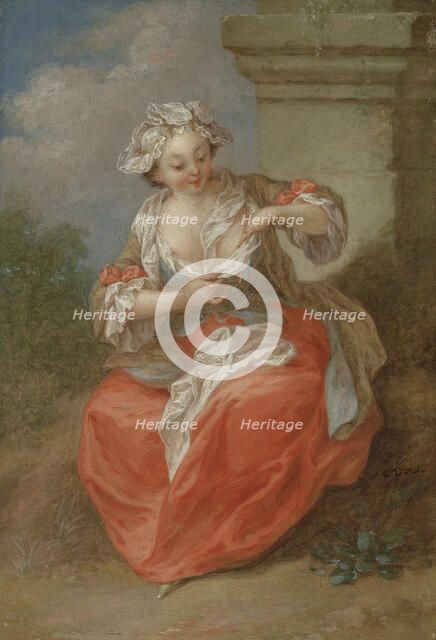 Young Girl Chasing Fleas, c1720s. Creator: Jean-Baptiste Lebel.