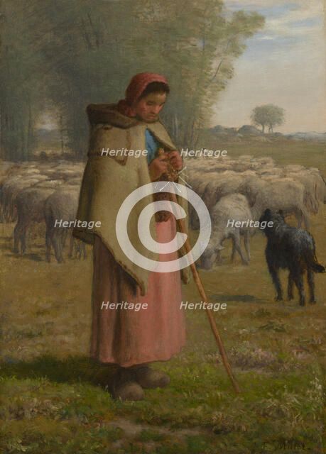 Young Girl Guarding Her Sheep, c1860-62. Creator: Jean Francois Millet.