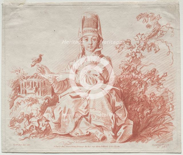 Young Girl Holding a Bird. Creator: Gilles Demarteau (French, 1722-1776).