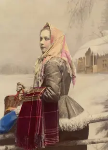 Young girl in fur-trimmed jacket with scarf, 1886-1910. Creator: Helene Edlund