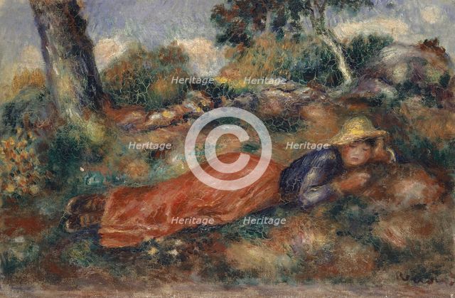 Young girl lying on the grass, c1890-1895. Creator: Pierre-Auguste Renoir.