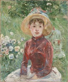 Young Girl on the Grass, the Red Bodice (Mademoiselle Isabelle Lambert), 1885. Creator: Morisot, Berthe (1841-1895)
