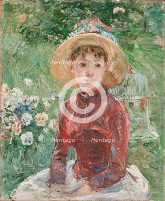 Young Girl on the Grass, the Red Bodice (Mademoiselle Isabelle Lambert), 1885. Creator: Morisot, Berthe (1841-1895).