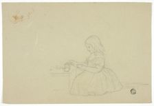 Young Girl Pouring Tea and Profile Sketch (recto), and Sketch of Italian City Street (verso), n.d. Creator: Elizabeth Murray