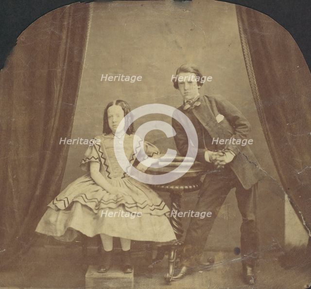 Young Girl, Seated, with Young Boy, Leaning on Table, 1860s. Creator: Unknown.