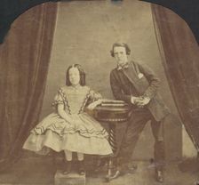 Young Girl, Seated, with Young Boy, Leaning on Table, 1860s. Creator: Unknown