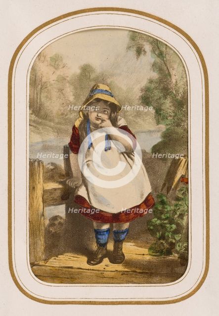 Young girl standing on a bridge, about 1865. Creator: Unknown.