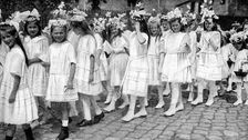 Young girls at a church festival, Berlin, Germany, 12922