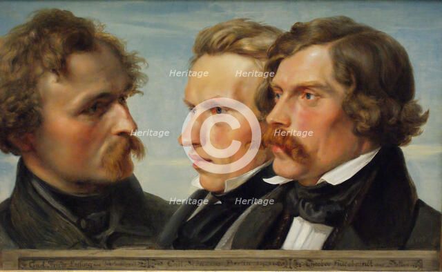 Young Düsseldorf. Group portrait of the painters Karl Friedrich Lessing, Carl Ferdinand Sohn and Theodor Hildebrandt, 1839. Artist: Huebner, Julius (1806-1882)