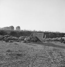 Young family on ditch bank, waiting to enter... camp (FSA), Merrill, Klamath County, Oregon, 1939. Creator: Dorothea Lange