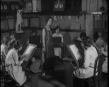Young Female Civilian Wearing a Long Dress Posing for an All Female Arts Class, 1920. Creator: British Pathe Ltd