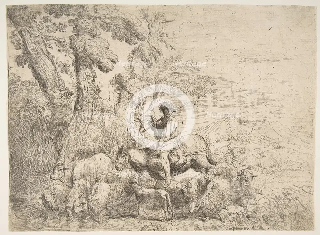 Young herdsman on horseback, 1638. Creator: Giovanni Benedetto Castiglione.