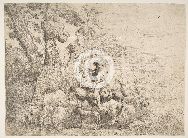Young herdsman on horseback, 1638. Creator: Giovanni Benedetto Castiglione.