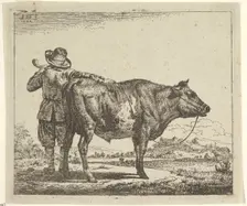 Young Herdsman with a Bull, from Different Animals, 1659. Creator: Adriaen van de Velde