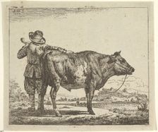 Young Herdsman with a Bull, from Different Animals, 1659. Creator: Adriaen van de Velde