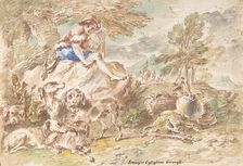 Young Hunter with His Dogs in a Landscape, 1641-1710. Creator: Giovanni Francesco Castiglione
