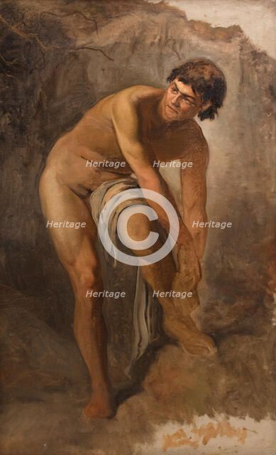 Young Italian male figure in a rocky landscape, 1865-1867. Creator: Ludvig Abelin Schou.