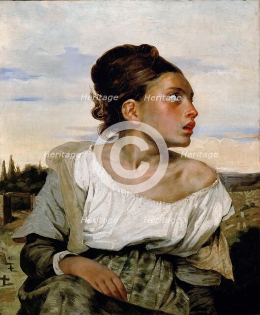 Young Orphan Girl in the Cemetery. Artist: Delacroix, Eugène (1798-1863)