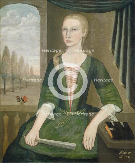 Young Lady with a Fan, 1737. Creator: Pieter Vanderlyn.