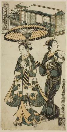 Young Lady and Matron, from "Girls of Fukagawa - A Triptych (Fukagawa musume sanpukutsui)", c.1750s. Creator: Torii Kiyomitsu