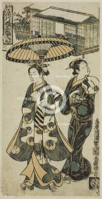 Young Lady and Matron, from "Girls of Fukagawa - A Triptych (Fukagawa musume sanpukutsui)", c.1750s. Creator: Torii Kiyomitsu.