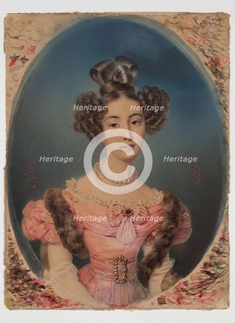 Young Lady in a Pink Dress and Fur Stole, 1833. Creator: Henri-Joseph Hesse.