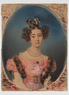 Young Lady in a Pink Dress and Fur Stole, 1833. Creator: Henri-Joseph Hesse