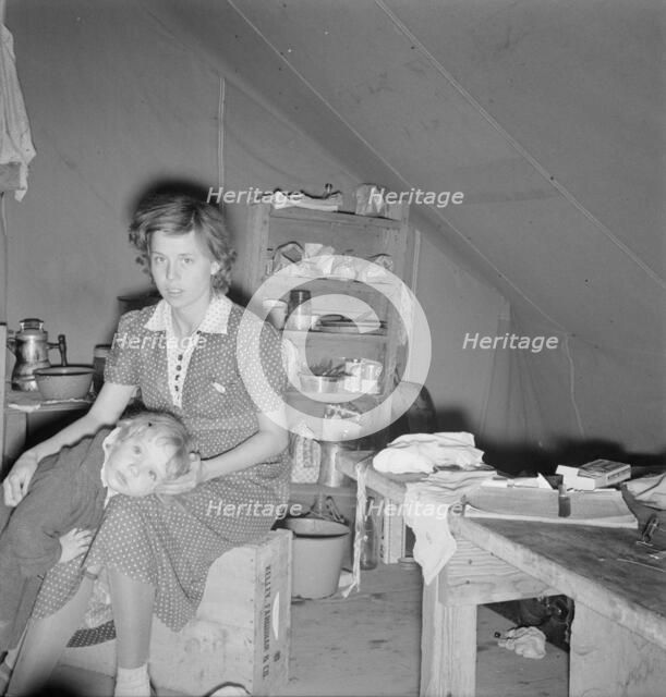Young mother, aged twenty-two..., FSA mobile camp, Merrill, Klamath County, Oregon, 1939. Creator: Dorothea Lange.