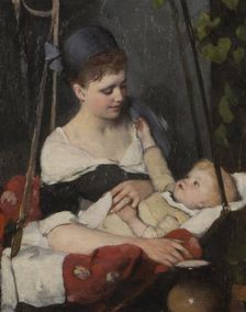 Young mother cradling her baby. Creator: Emma Ekwall