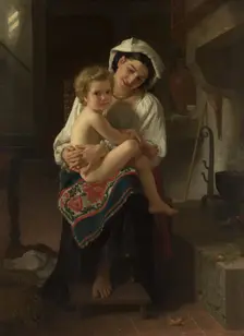 Young Mother Gazing at Her Child, 1871. Creator: William-Adolphe Bouguereau