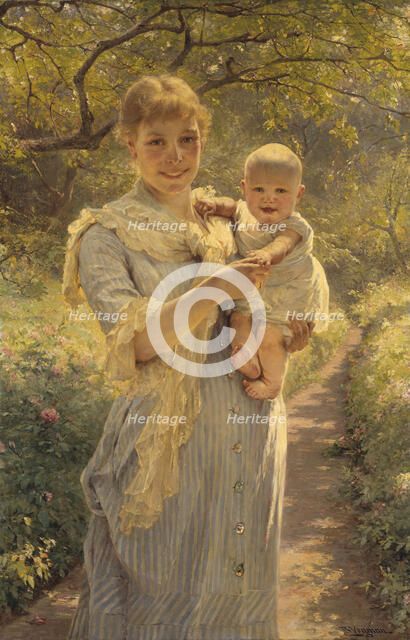 Young Mother with a Child in a Garden, c1900. Creator: Bertha Wegmann.