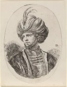 Young Moor with a Slight Beard and Feathered Turban, Turned to the Left, 1650. Creator: Stefano della Bella