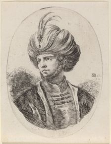 Young Moor with a Slight Beard and Feathered Turban, Turned to the Left, 1650. Creator: Stefano della Bella