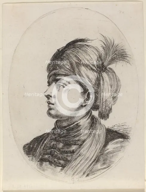 Young Moor in a Feathered Turban, Turned to the Left, 1649/1650. Creator: Stefano della Bella.