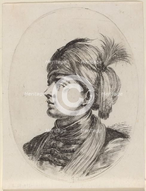 Young Moor in a Feathered Turban, Turned to the Left, 1649/1650. Creator: Stefano della Bella.