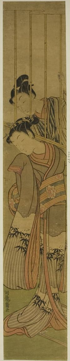 Young Man Admiring a Girl through a Barred Window, c. 1770. Creator: Isoda Koryusai