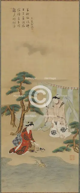 Young man and a young woman on the seashore, Edo period, 1615-1868. Creator: Kawamata Tsuneyuki.