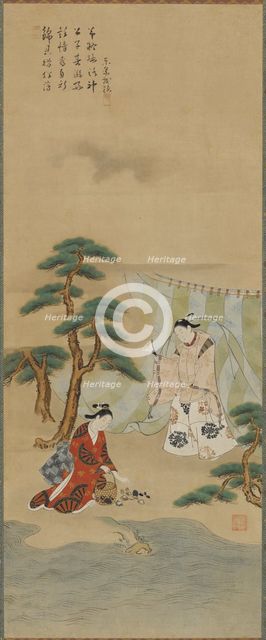 Young man and a young woman on the seashore, Edo period, 1615-1868. Creator: Kawamata Tsuneyuki.