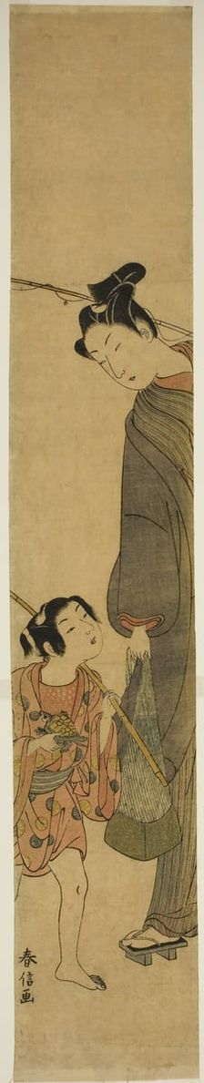 Young Man and Boy Returning from Fishing, c. 1767/68. Creator: Suzuki Harunobu