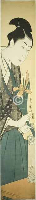 Young man arranging irises in a vase, n.d. Creator: Utagawa Toyohiro.