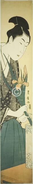 Young man arranging irises in a vase, n.d. Creator: Utagawa Toyohiro.