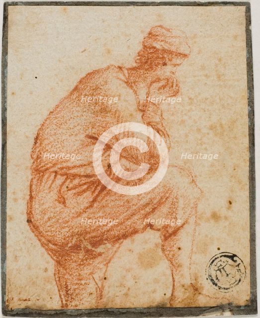 Young Man in Profile with Chin in Hand, Leaning on Raised Knee, 1607-1629. Creator: Filippo Napoletano.