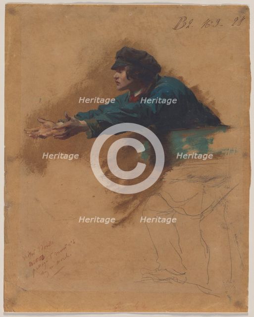 Young Man Leaning Forward with Outstretched Arms..., c. 1851. Creator: Isidore Pils (French, 1813/15-1875).