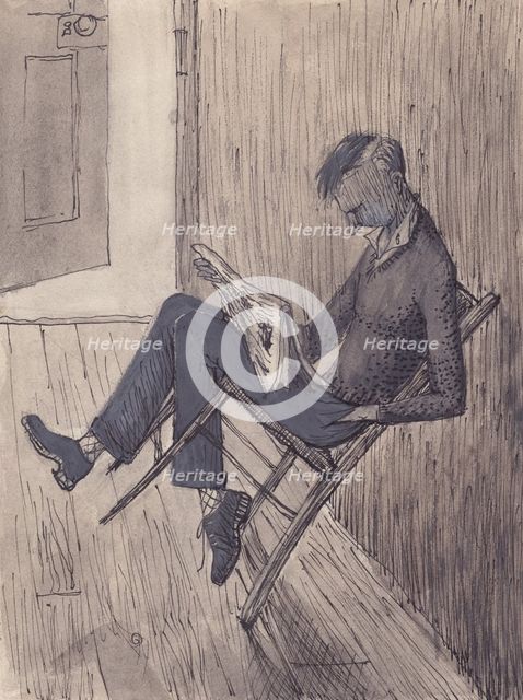 Young man leaning his chair against a wall, 1952. Creator: Shirley Markham.