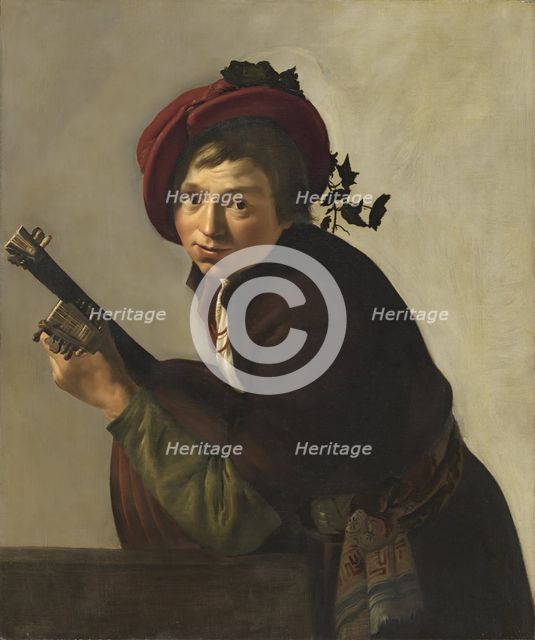 Young Man Playing a Theorbo, 1642. Creator: Gerrit van Bronchorst.