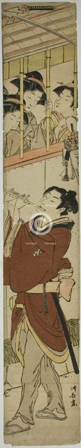 Young Man Playing Flute as Three Girls Watch, c. 1782. Creator: Torii Kiyonaga.
