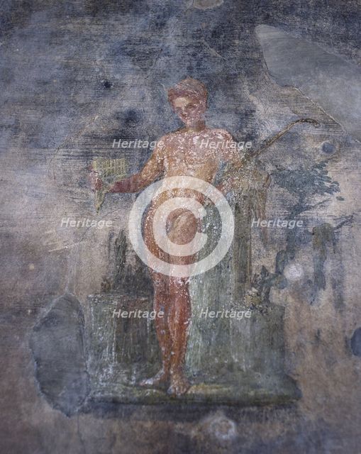 Young man playing the flute, House of the Vettii, Pompeii, Italy, 1st century. Creator: LTL.